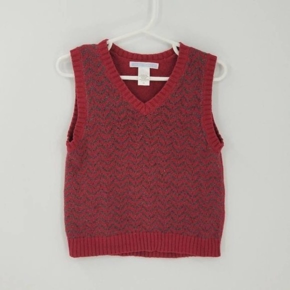 Janie and Jack Boy's Zig Zag Pattern Sleeveless V Neck Sweater Vest Red Size 2T - Picture 1 of 6